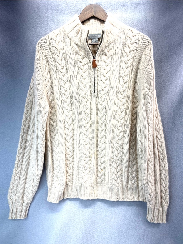 Daniel Cremieux M Men’s Cashmere Cable-Knit Mock Neck Sweater In Off-White